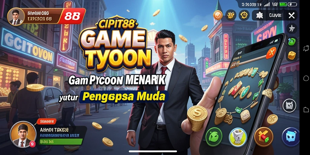 Tampilan gameplay <strong>CIPIT88</strong> dengan fitur manajemen bisnis yang menarik.