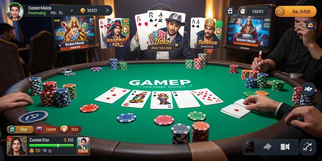 Tampilan screenshot GAMERP dengan gameplay poker yang seru.