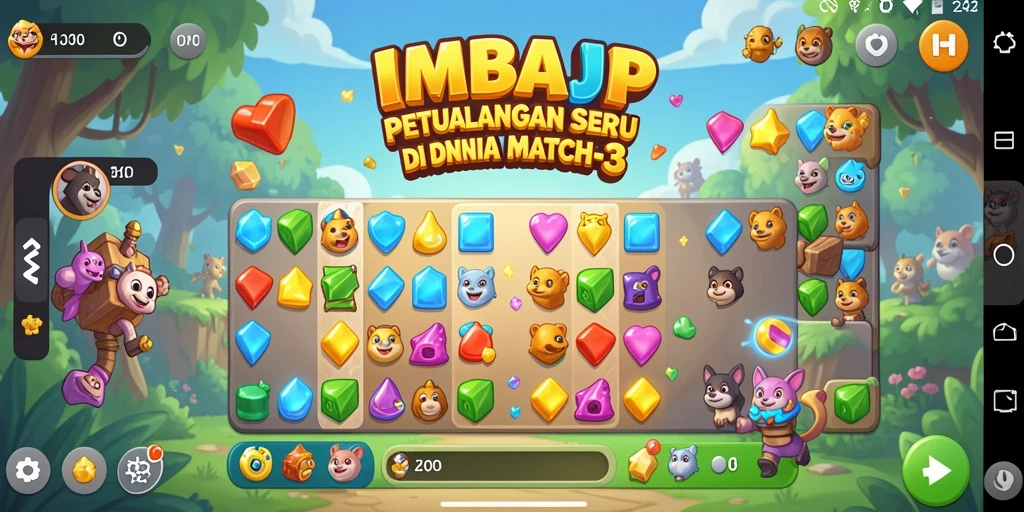 Menampilkan gameplay seru Match-3 IMBAJP dengan grafis yang menarik.