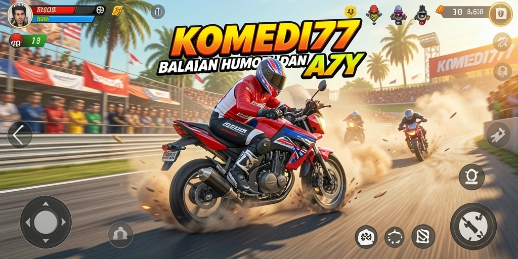 Tampilan gameplay balapan motor yang seru dan penuh aksi.