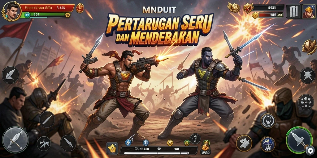 Tampilan screenshot MNDUIT menampilkan aksi pertarungan yang seru.