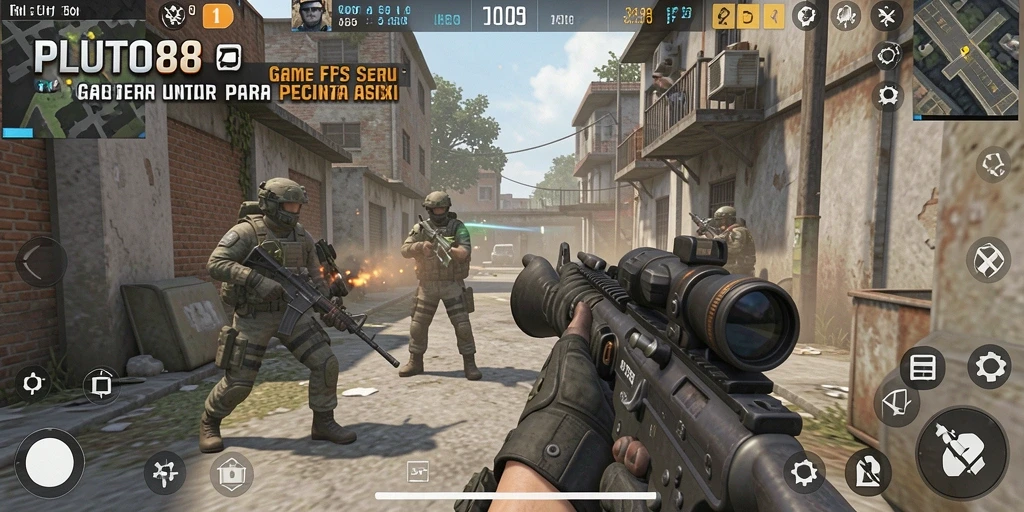 Screenshot gameplay PLUTO88, menunjukkan aksi pertempuran yang seru dalam FPS.