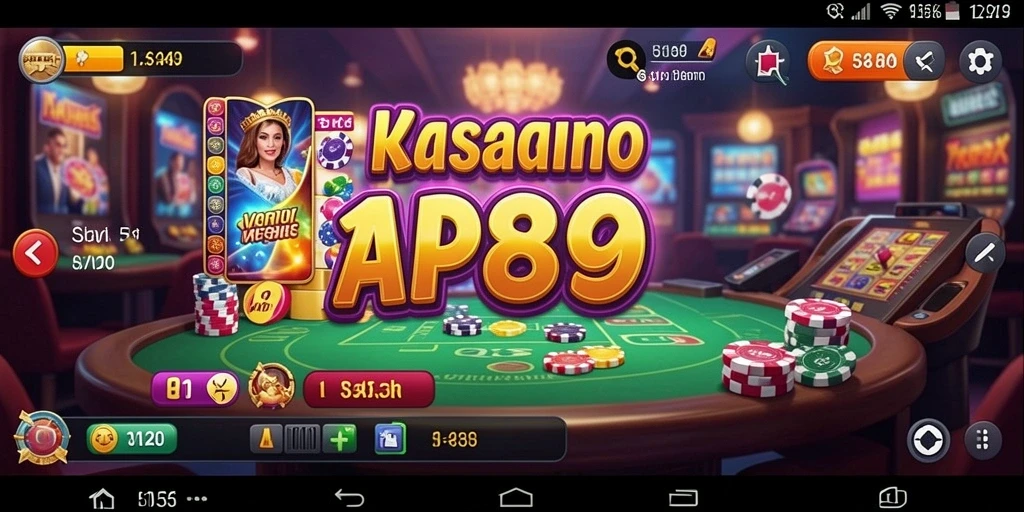 Tangkapan layar dari gameplay RAP89 menampilkan suasana kasino yang meriah.